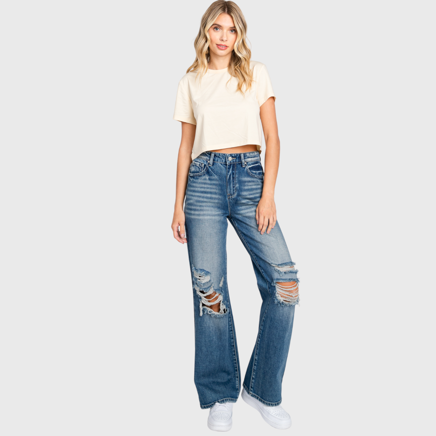 PETRA (DISTRESSED HIGH RISE RIGID VINTAGE FLARE JEANS)
